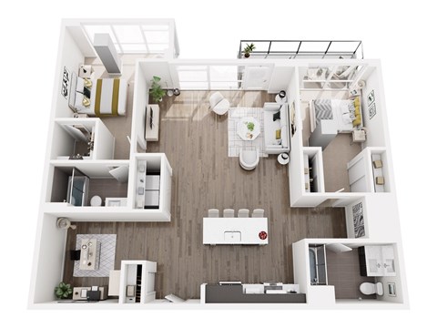 Floor plan for 2 beds, 2 baths, 1184 sqft